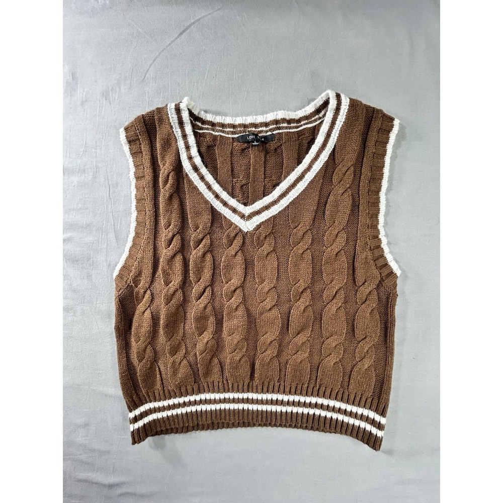 Love Tree Brown Dark Academia Sweater Vest Cropped Fitted Women's Large Poetcore